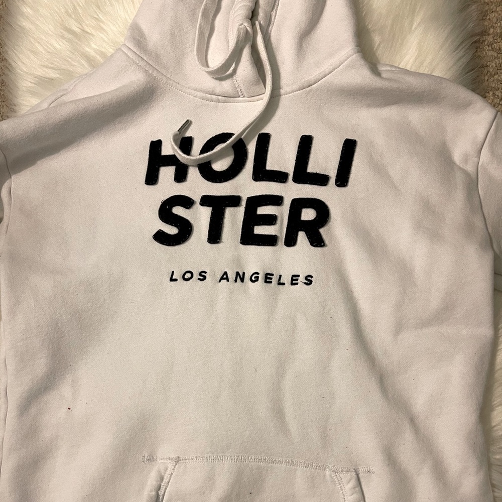 White Hollister Logo Drawstring Hoodie
